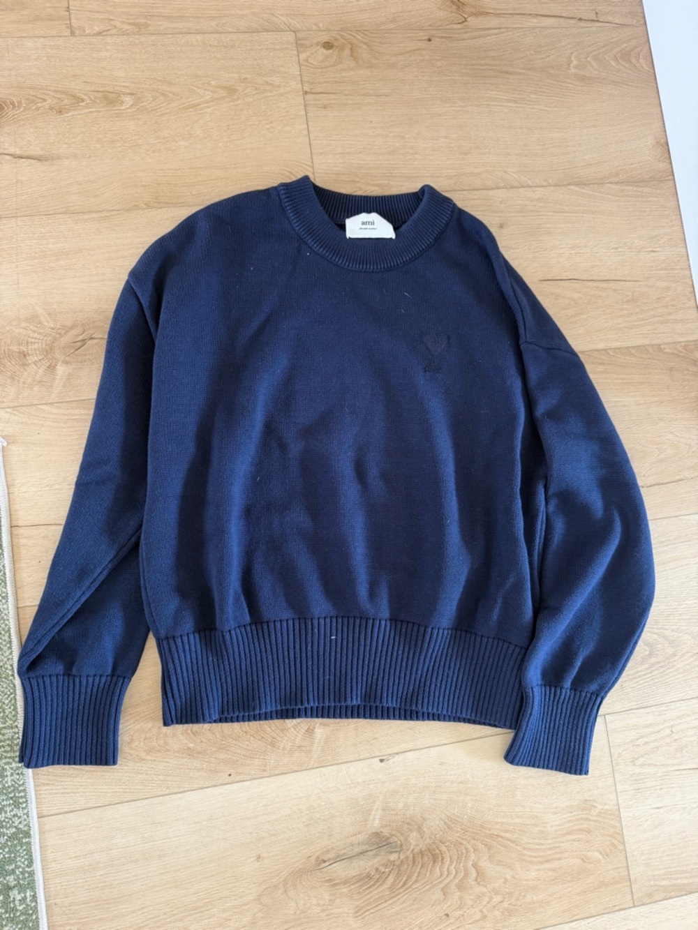 AMI Navy Crewneck Knit Sweater - Men's Solid Crew